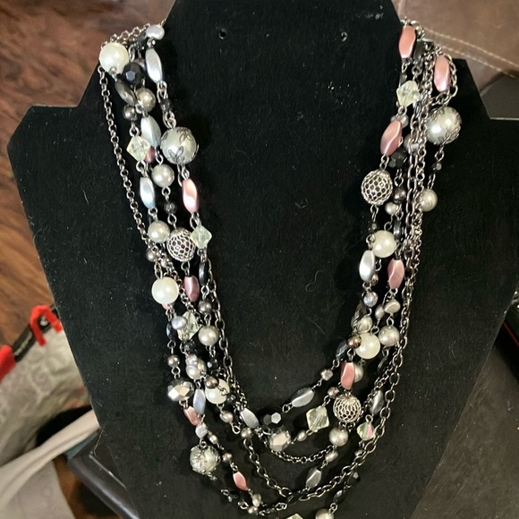 Lia Sophia 11” multi color necklace. 6 strands.  3” extender.  Grey, pink, black - Picture 1 of 2